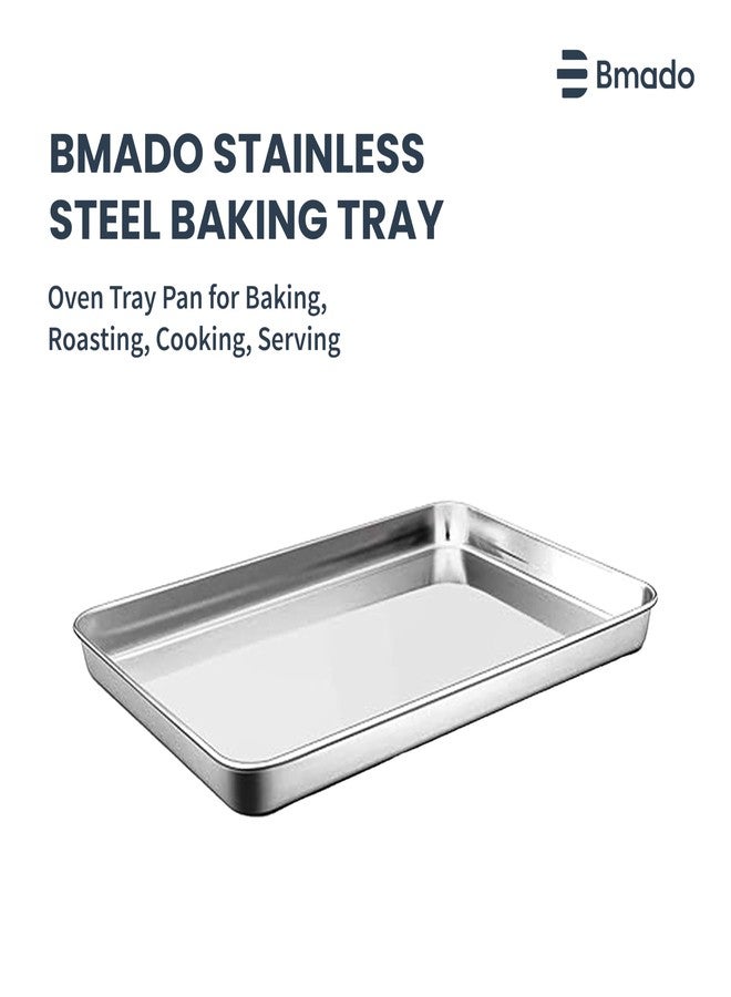 Bmado Versatile Stainless Steel Tray | Kitchen, Hotel & Restaurant Serving Tray for Cakes, Snacks & Tea | Oven Use Partially Recommended | Durable Rust-Free Design (29.5 x 22.5 x 2.5 cm - Medium, Pack of 1) - Image 2